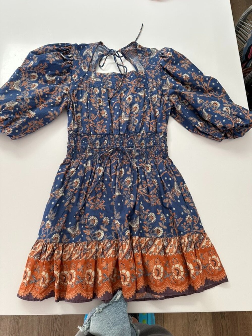 House of Harlow 1960 Boho Smocked Babydoll Dress